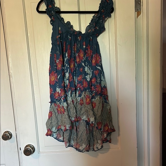 Floral and Striped Sleeveless Dress - Picture 1 of 5